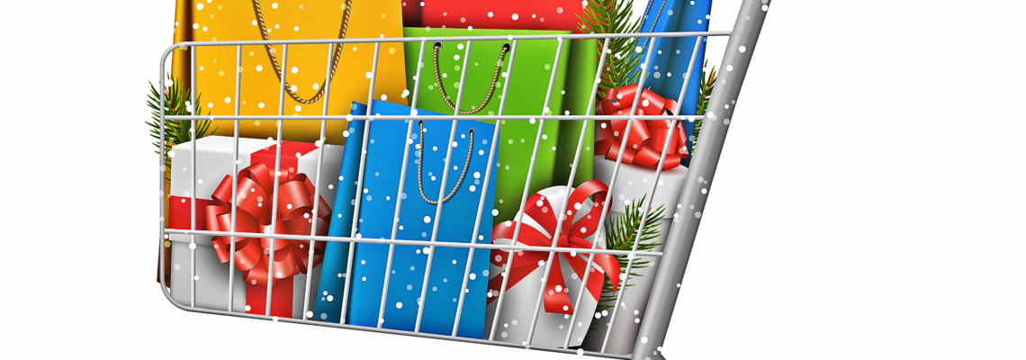 Holiday Retail Trends | Worldlink Integration Group | Digitally enhanced cartoon shopping cart filled with holiday presents and gifts
