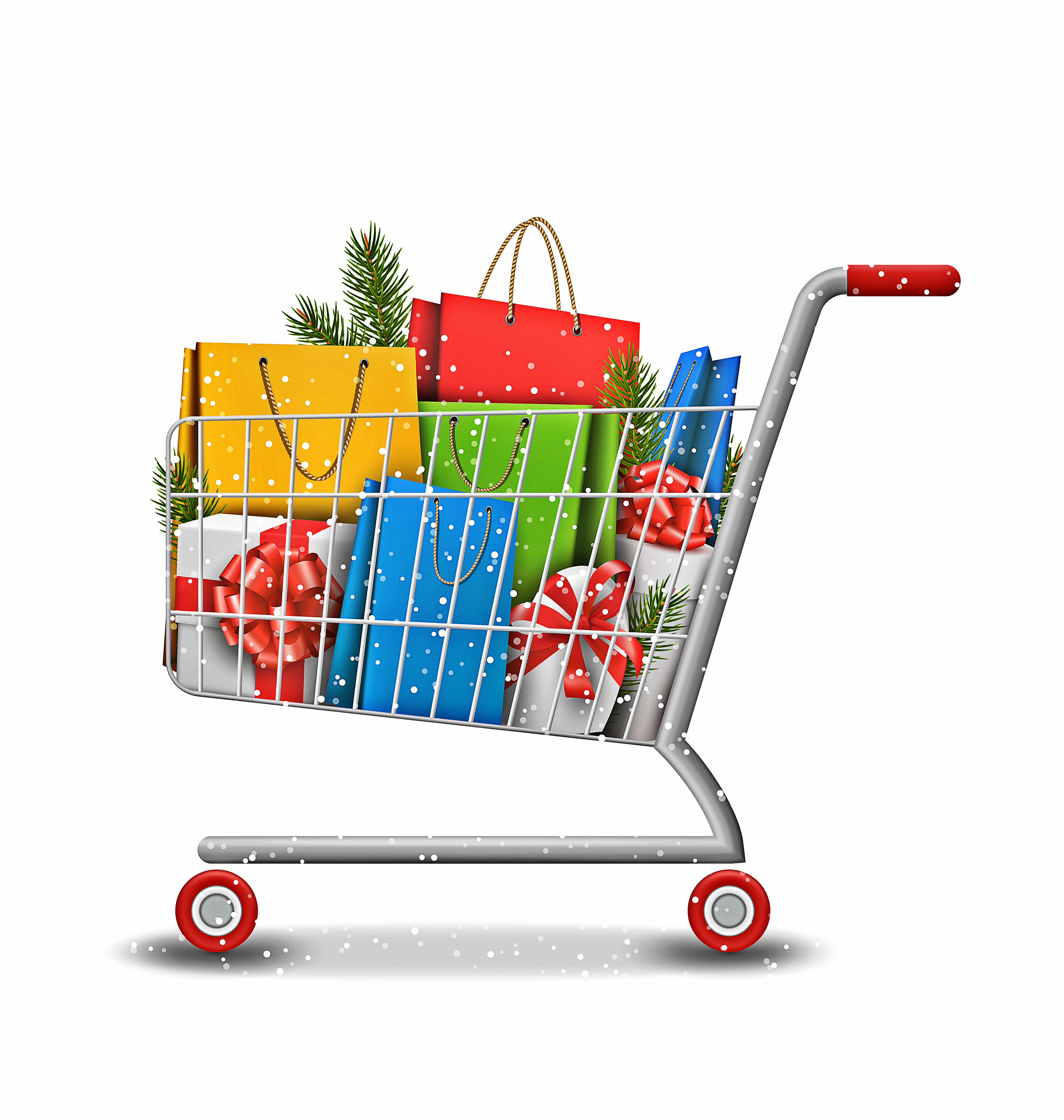 Holiday Retail Trends | Worldlink Integration Group | Digitally enhanced cartoon shopping cart filled with holiday presents and gifts